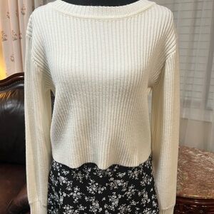 Lulu's Ivory Ribbed Crew Neck Sweater
